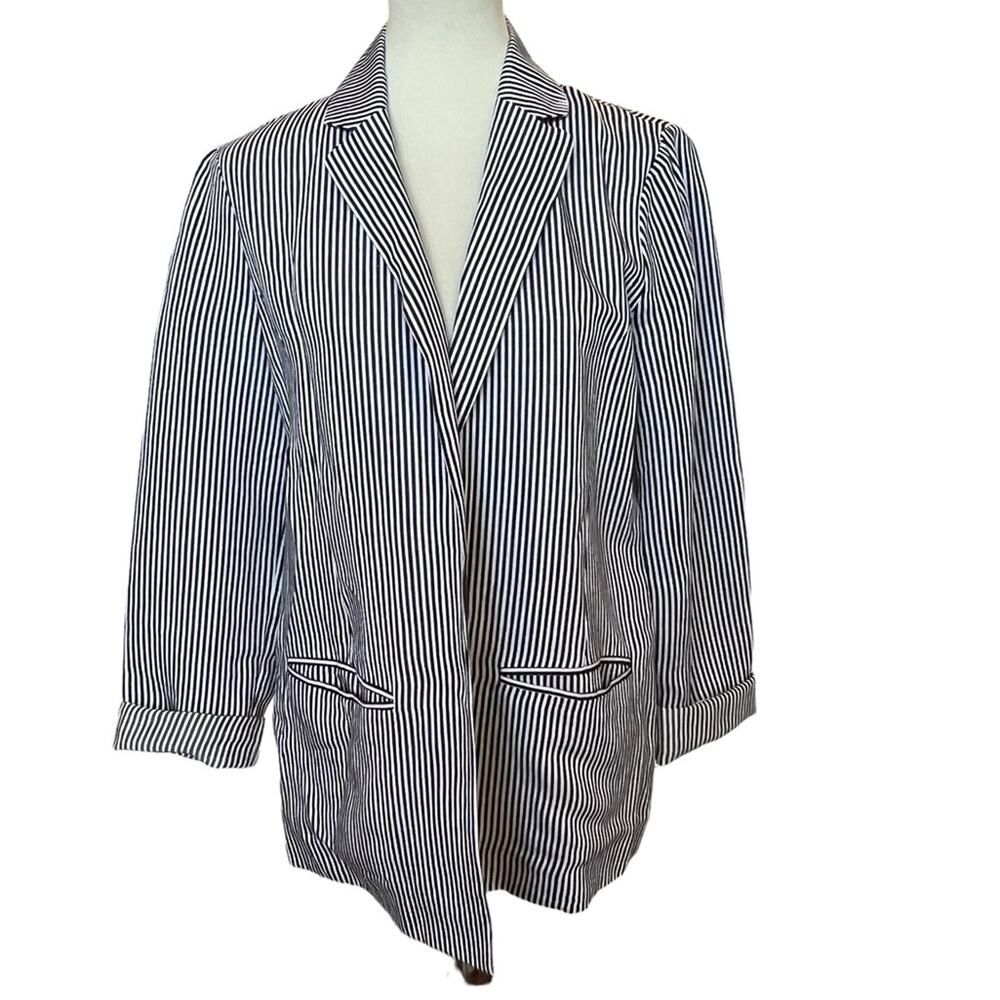 Cupcakes and Cashmere Dove Blazer Boyfriend Striped Oversized Medium Linen Blend - Picture 5 of 14